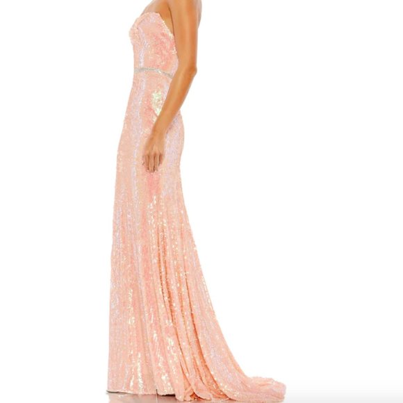 MAC DUGGAL SEQUIN STRAPLESS RHINESTONE WAIST CORAL GOWN sz 10 - Picture 6 of 9